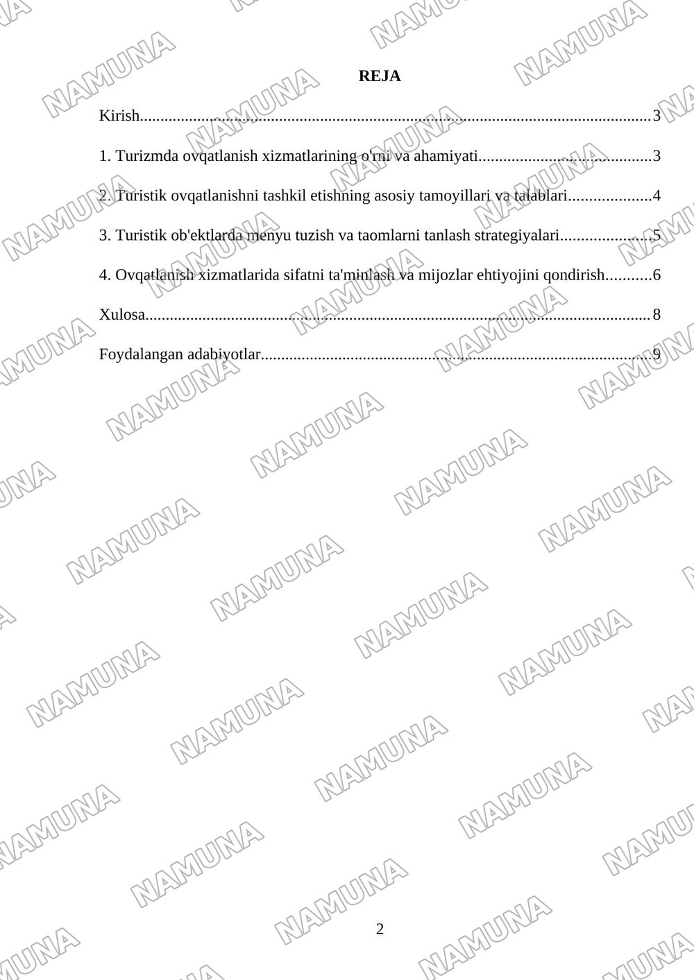 Turizmda ovqatlanish xizmatlarini tashkil etish — 2-varaq