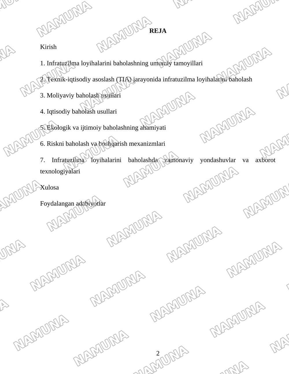 Infratuzilma loyxalarning baxolash usullari — 2-varaq