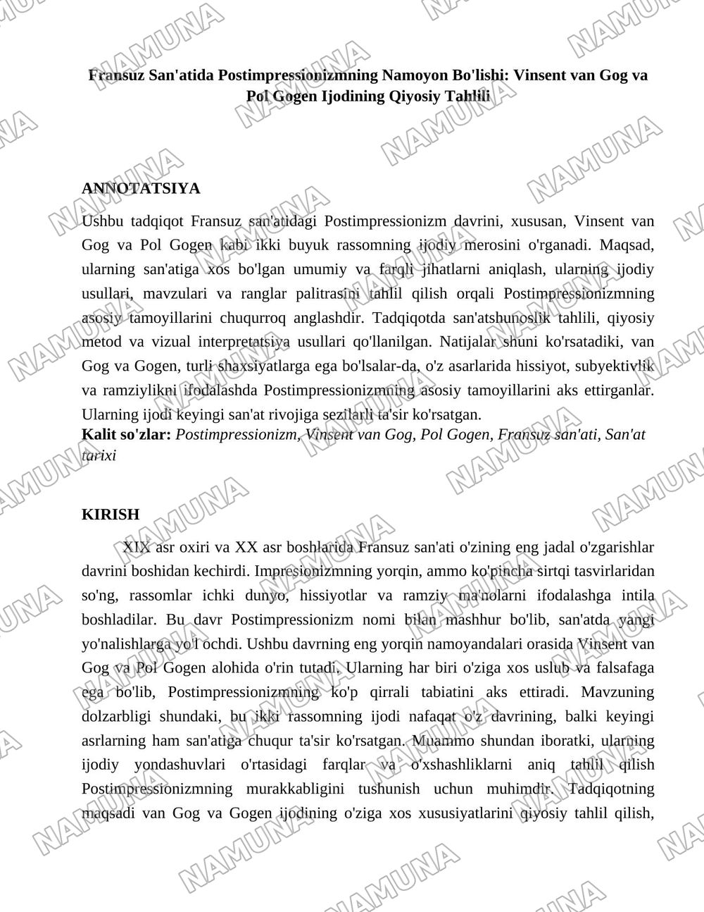 Fransuz san'ati. Postimpressionizm. Vinsent van Gog va Gogen ijodi — 1-varaq