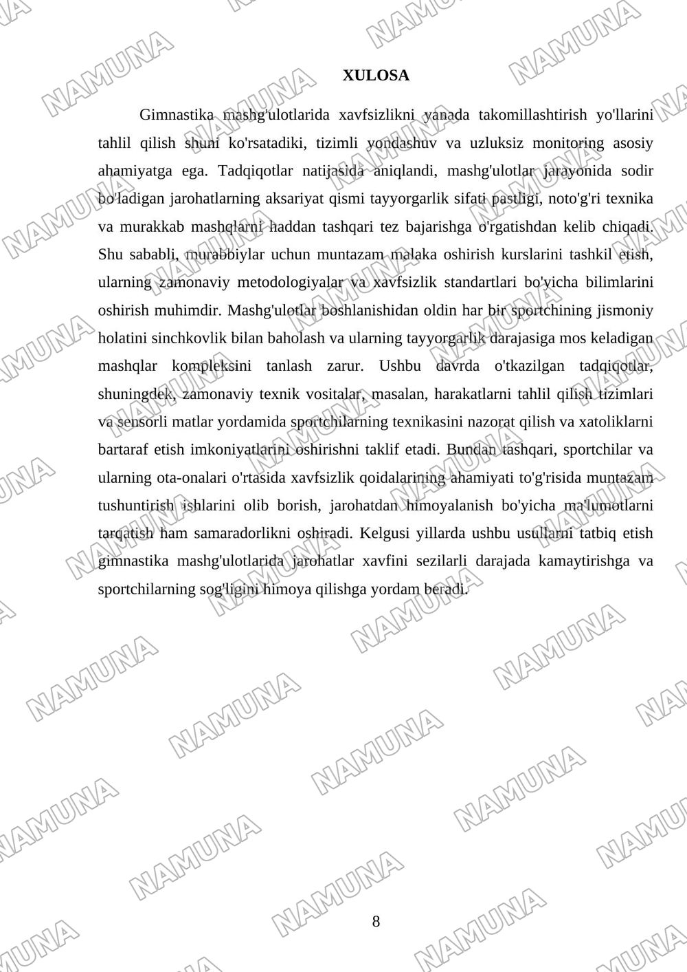 Gimnastika mashg'ulotlarida xavfsizlik qoidalari — 8-varaq