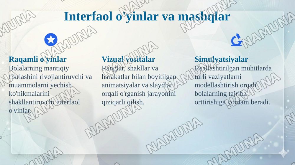 Maktabgacha talim jarayonini axborotlashtirish metodikasi MTM da kampiyutr o'qitish usullari — 7-slayd