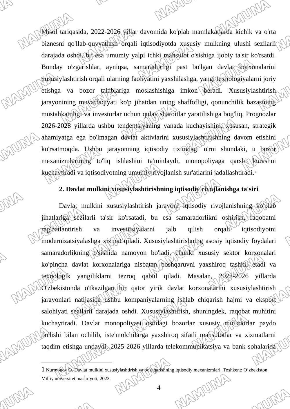 Davlat mulkini xususiylashtirish va boshgarish- iqtisodiyotni tartibga solish vositasi — 4-varaq
