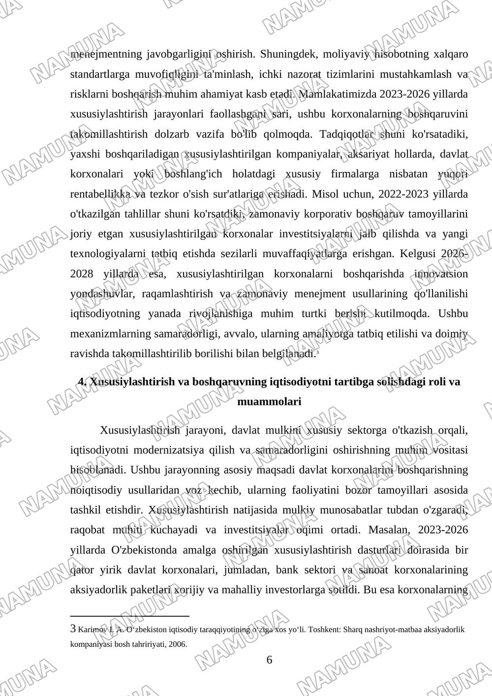 Davlat mulkini xususiylashtirish va boshgarish- iqtisodiyotni tartibga solish vositasi — 6-varaq