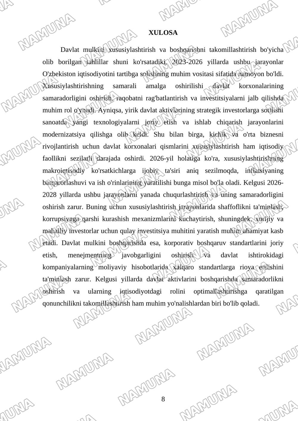 Davlat mulkini xususiylashtirish va boshgarish- iqtisodiyotni tartibga solish vositasi — 8-varaq