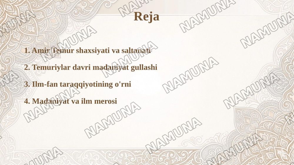 Amir Temur buyuk davlat arbobi va sarkarda.Temuriylar hukumronligi davrida ilm fan va madiniyat taraqqiyoti — 2-slayd