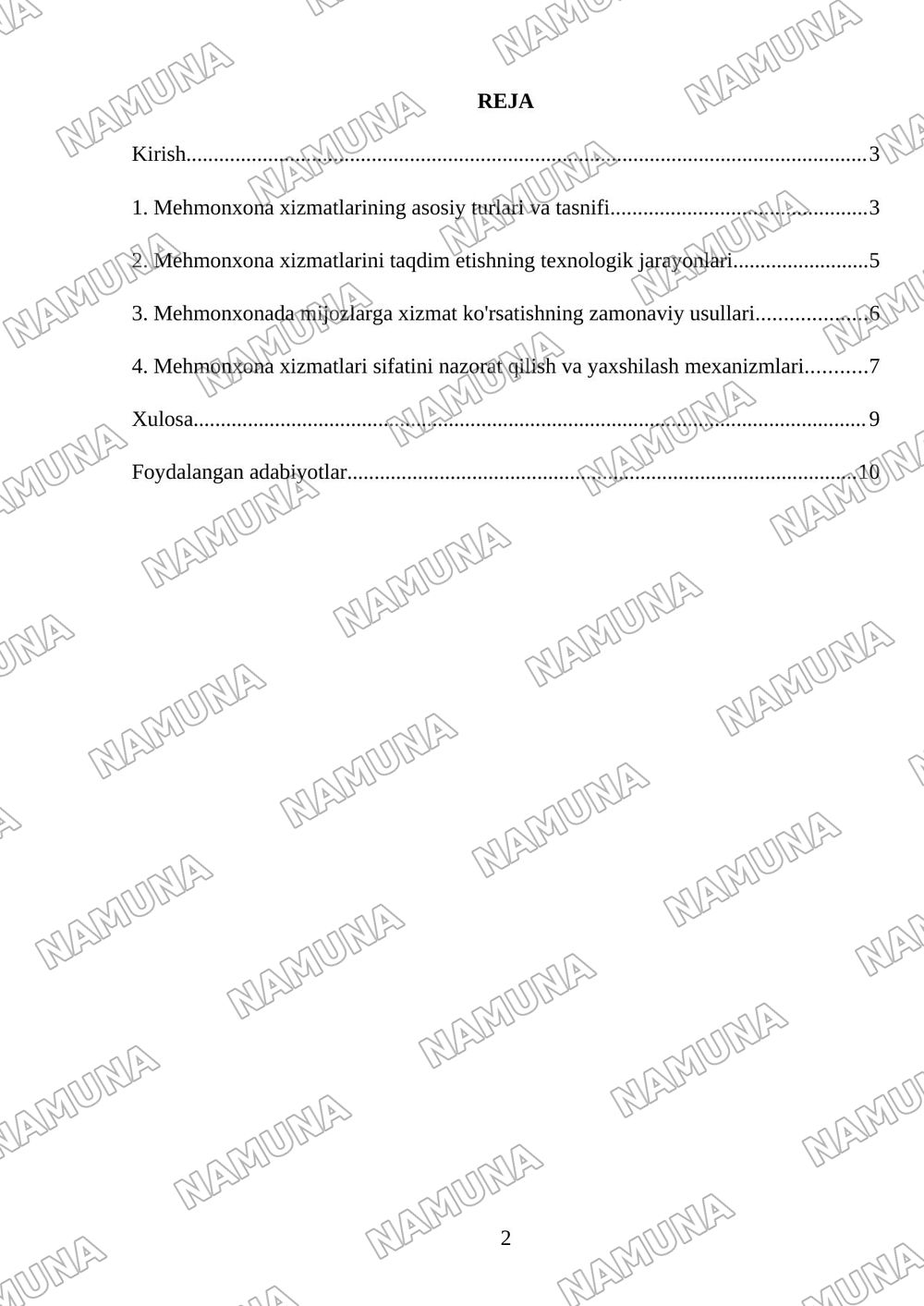 Mehmonxona xizmatlarining turlari va texnologiyasi — 2-varaq