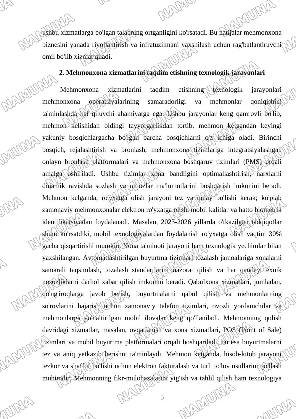 Mehmonxona xizmatlarining turlari va texnologiyasi — 5-varaq