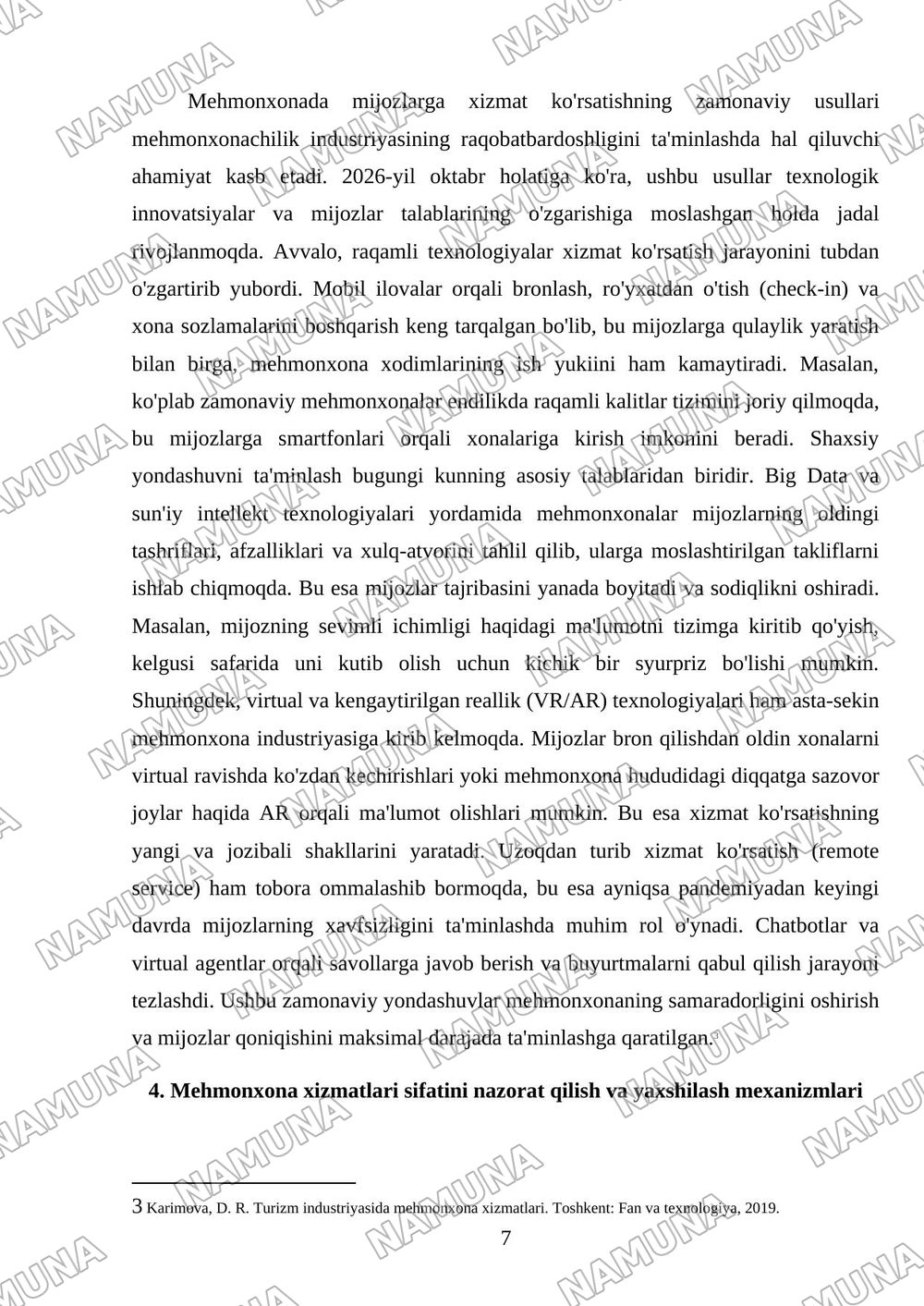 Mehmonxona xizmatlarining turlari va texnologiyasi — 7-varaq