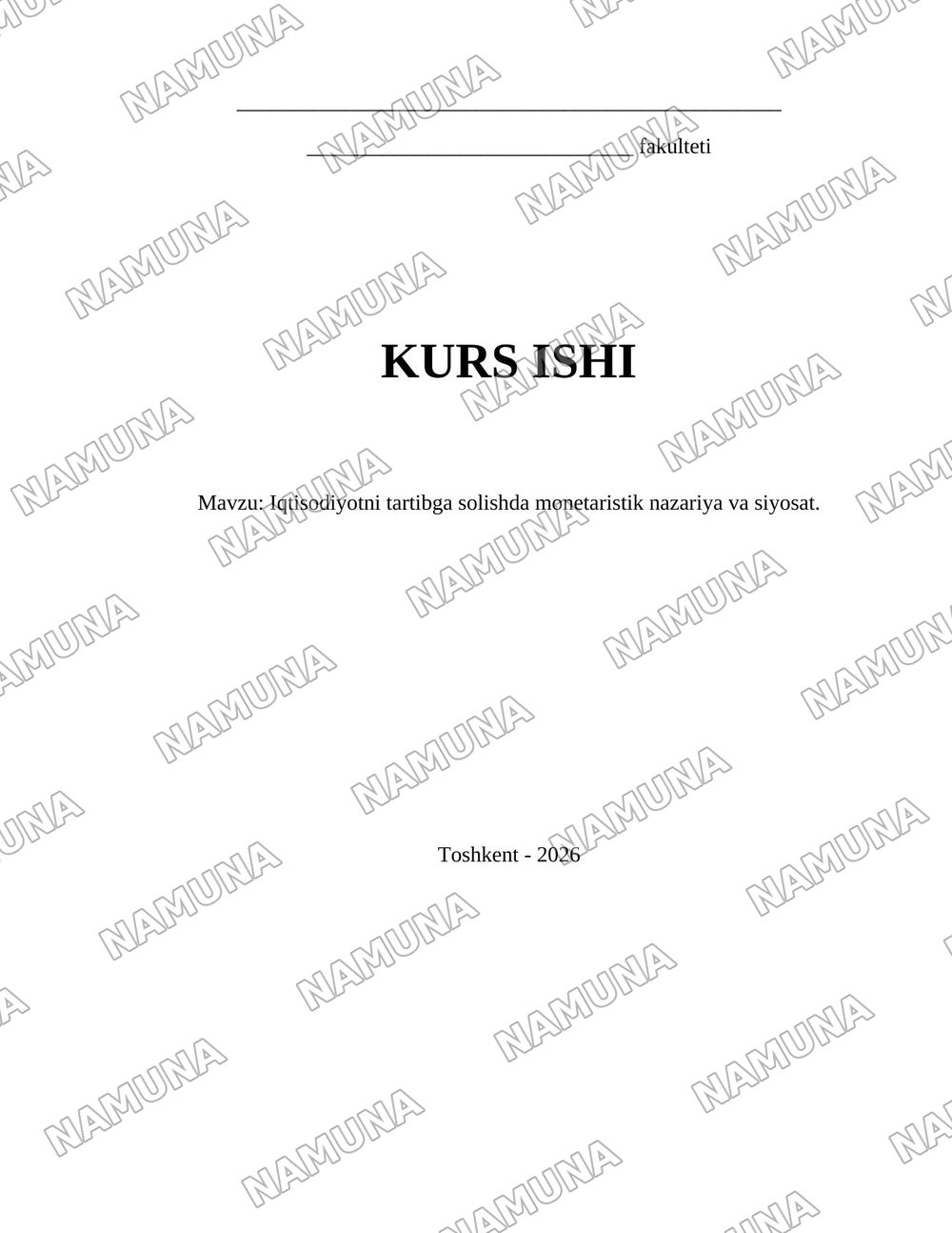 Iqtisodiyotni tartibga solishda monetaristik nazariya va siyosat. — 1-varaq