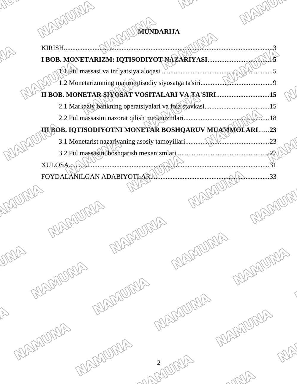 Iqtisodiyotni tartibga solishda monetaristik nazariya va siyosat. — 2-varaq