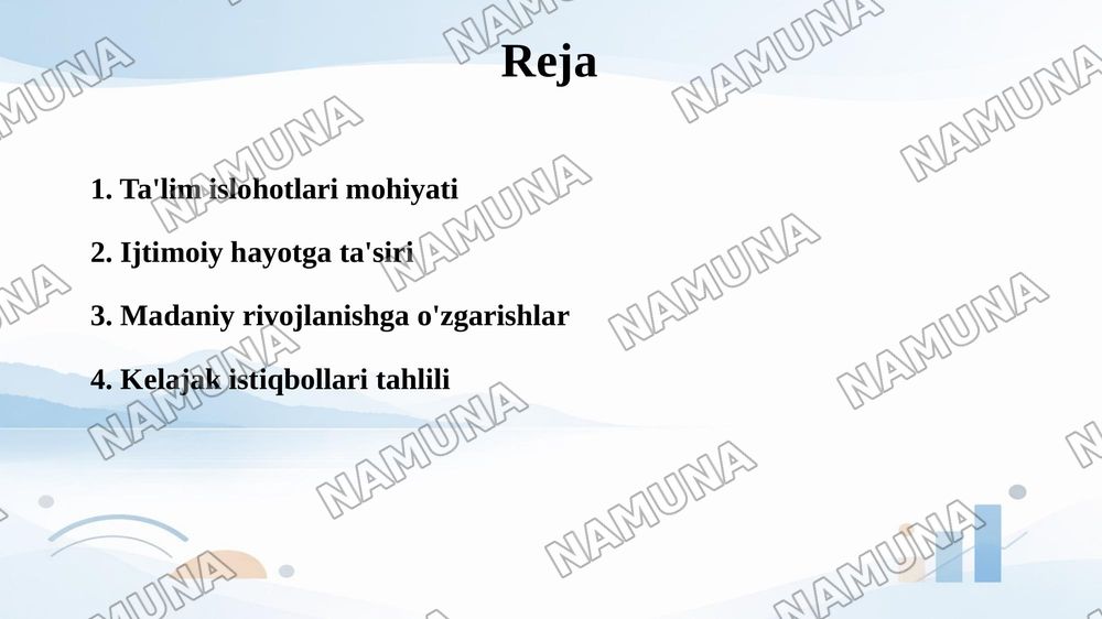 Oʻzbekistonda taʼlim islohotlari va ularning ijtimoiy va madaniy hayotda aks etishi — 2-slayd