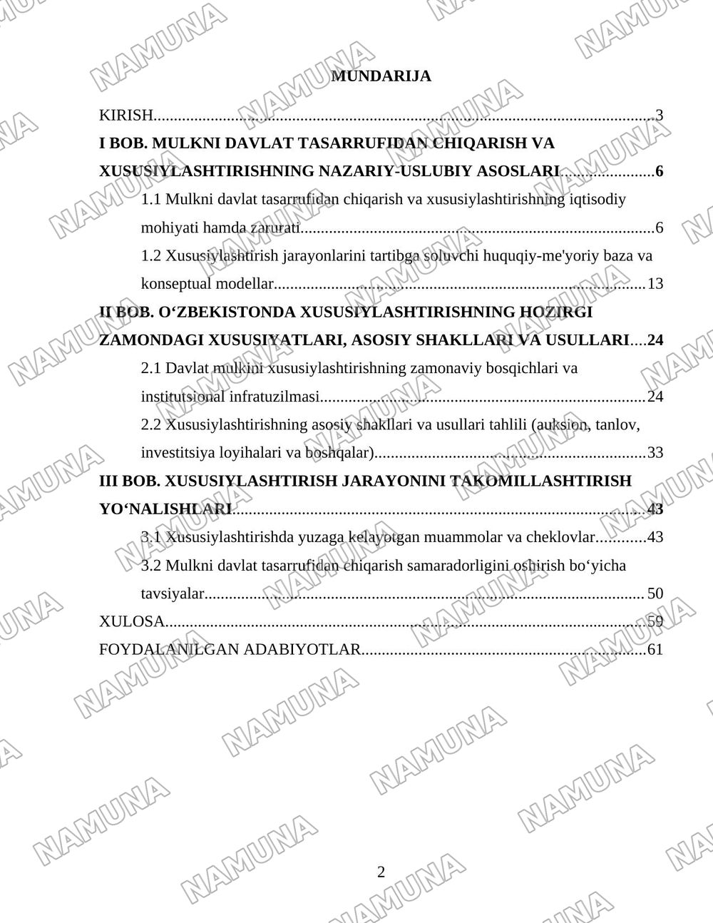 Oʻzbekistonda mulkni davlat tasarufidan chiqarish va xususiylashtirishning hozirgi zamondagi xususiyatlari asosiy shakillari va usullari. — 2-varaq