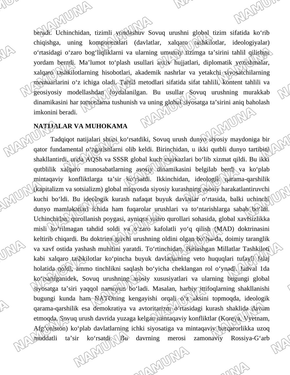 Sovuq urushning dunyo siyosiy maydoniga taʼsiri va oʻrni — 3-varaq