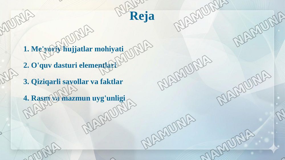 Ta'lim mazmunini belgilovchi me'yoriy hujjatlar — 2-slayd