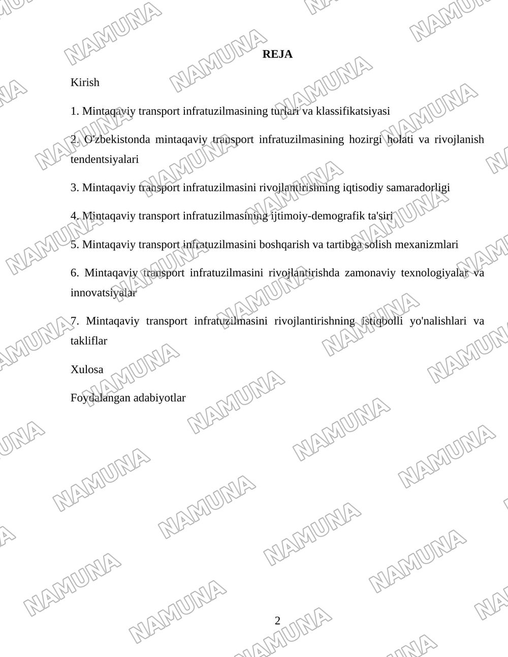 Mintaqaviy transport infratuzilmasi — 2-varaq