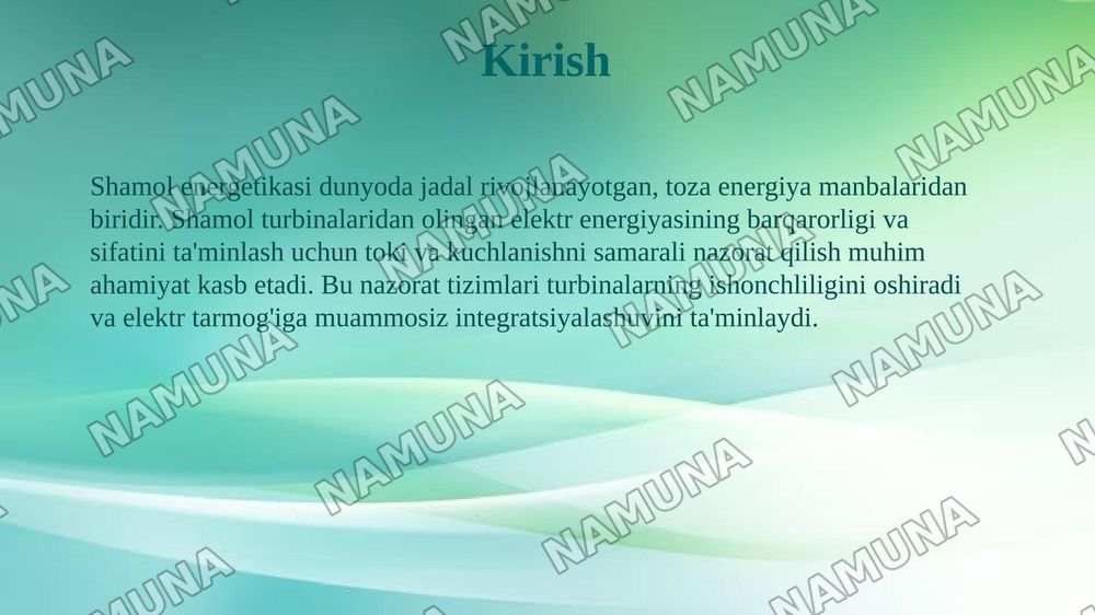 Shamol energetikasida elektr toki va kuchlanichni nazorat qilish — 3-slayd
