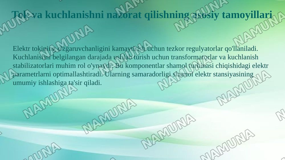 Shamol energetikasida elektr toki va kuchlanichni nazorat qilish — 5-slayd