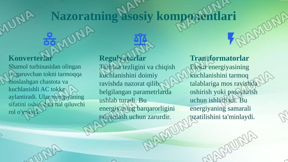 Shamol energetikasida elektr toki va kuchlanichni nazorat qilish — 7-slayd