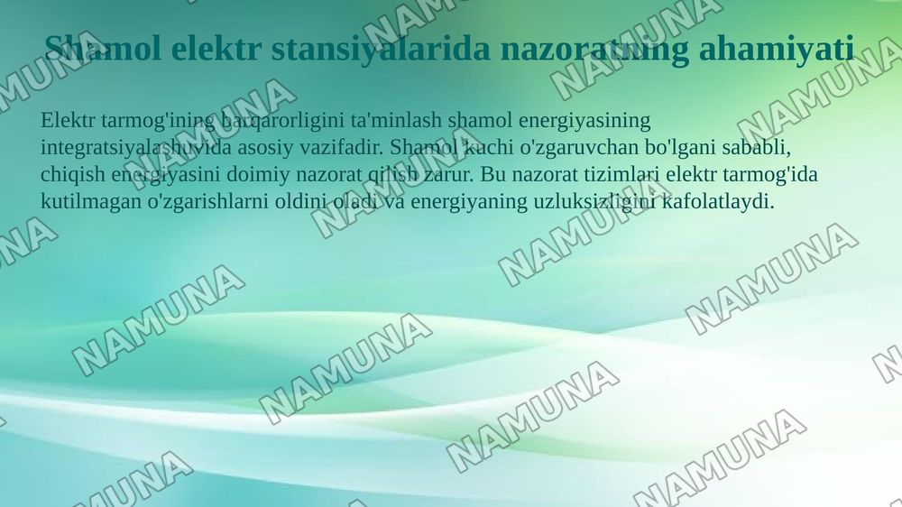 Shamol energetikasida elektr toki va kuchlanichni nazorat qilish — 8-slayd