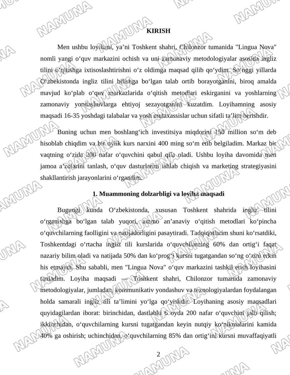 Ingiliz tili metadologiasini yangi uslubda orgatadigan oʻquv markaz — 2-varaq