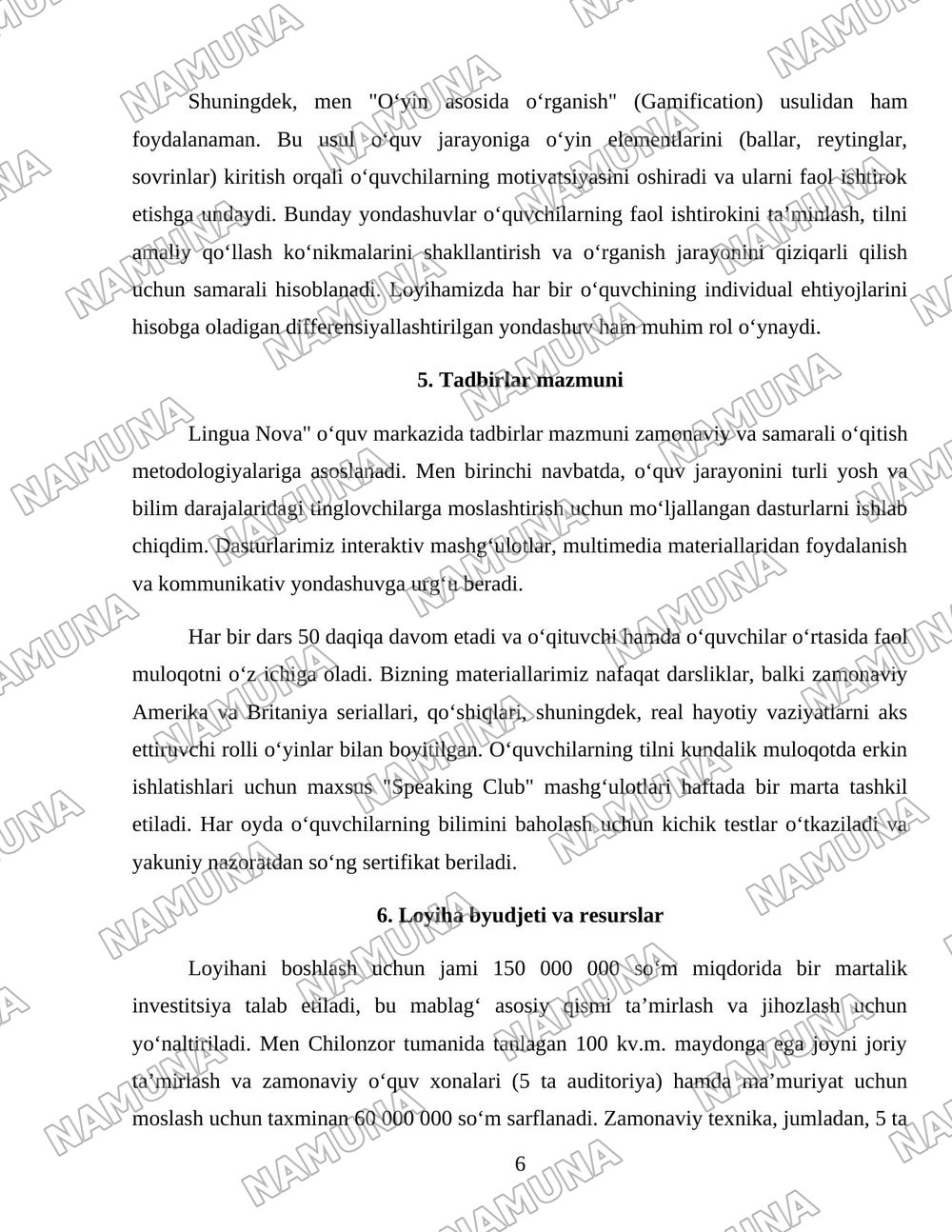 Ingiliz tili metadologiasini yangi uslubda orgatadigan oʻquv markaz — 6-varaq