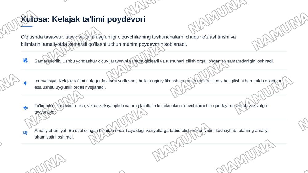 O‘qitishda tasavur,tasvir va ta’rif uyg‘unligi — 7-slayd
