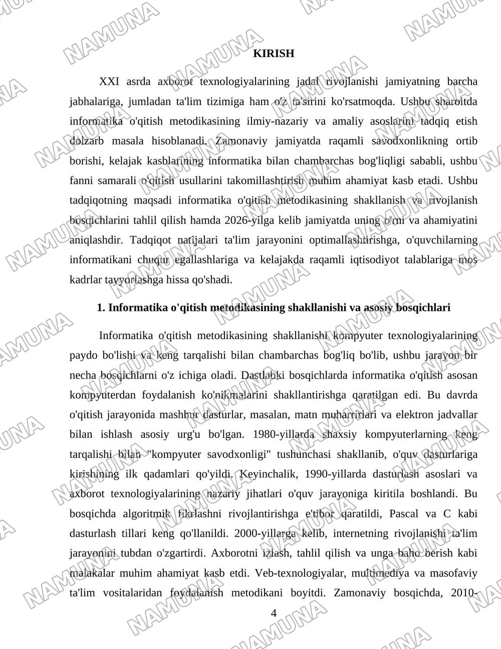 Informatika o'qitish metodikasining rivojlanish bosqichlari va zamonaviy jamiyatdagi o'rni — 4-varaq