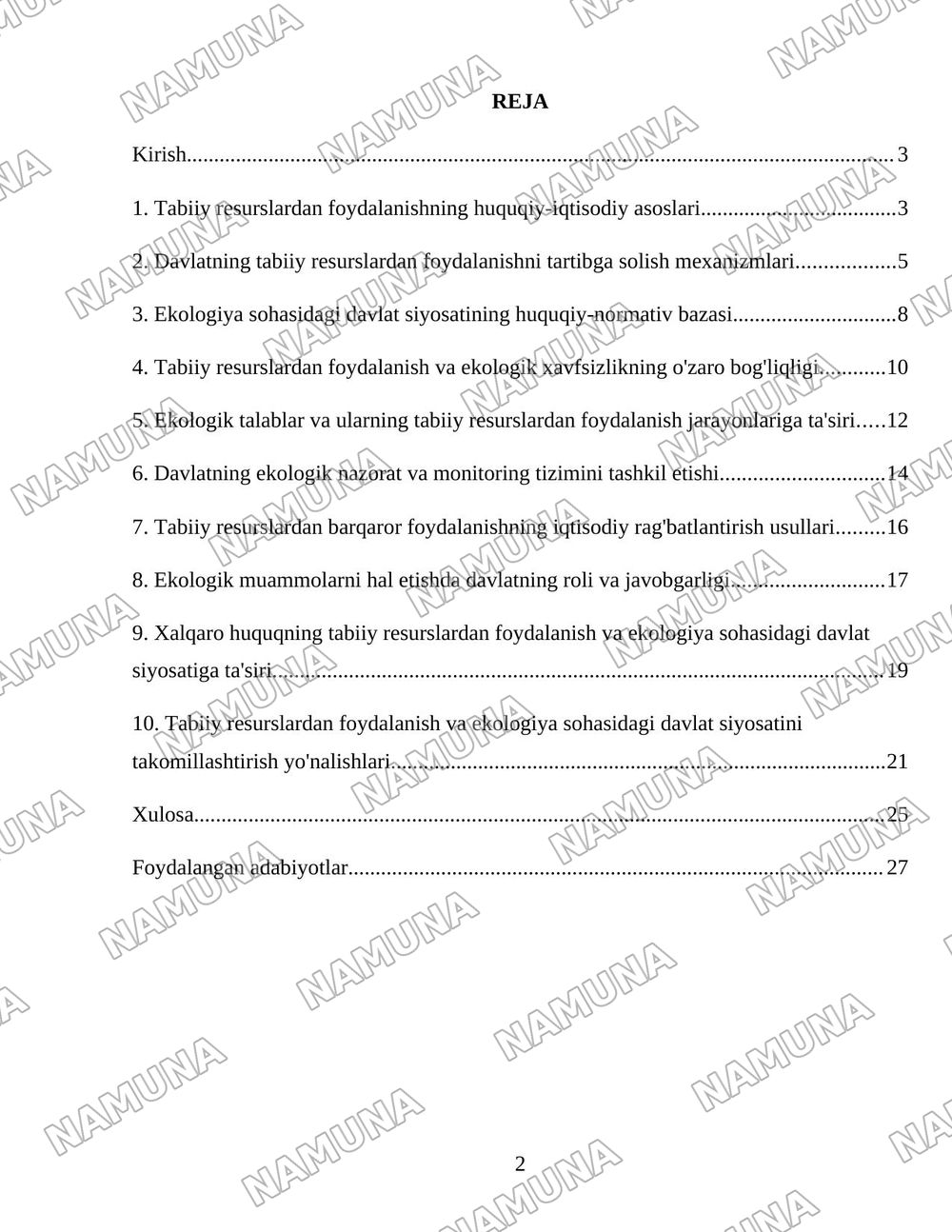 Davlatning tabiiy resurslardan foydalanish jarayonlarini tartibga solishi va ekologiya sohasidagi siyosati. — 2-varaq