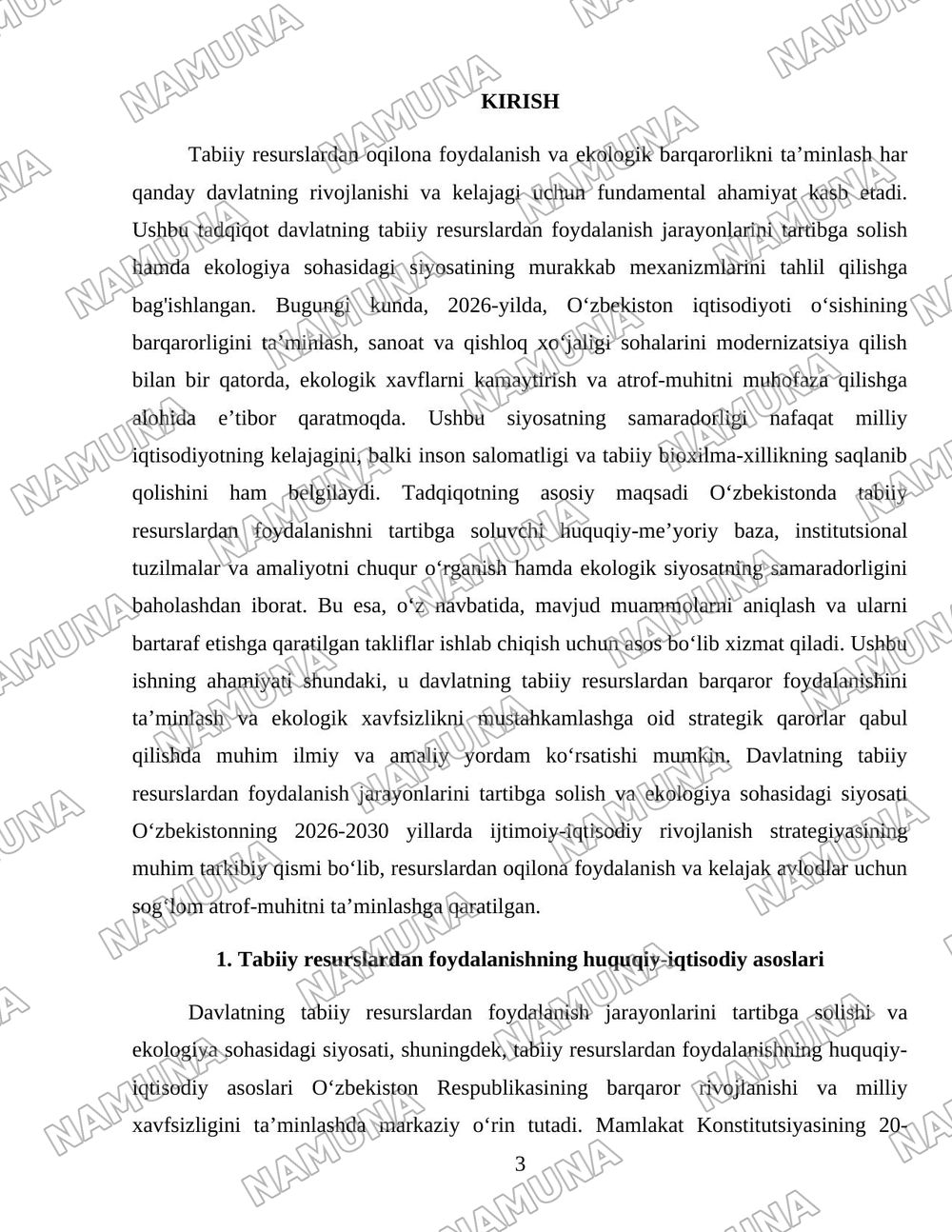 Davlatning tabiiy resurslardan foydalanish jarayonlarini tartibga solishi va ekologiya sohasidagi siyosati. — 3-varaq