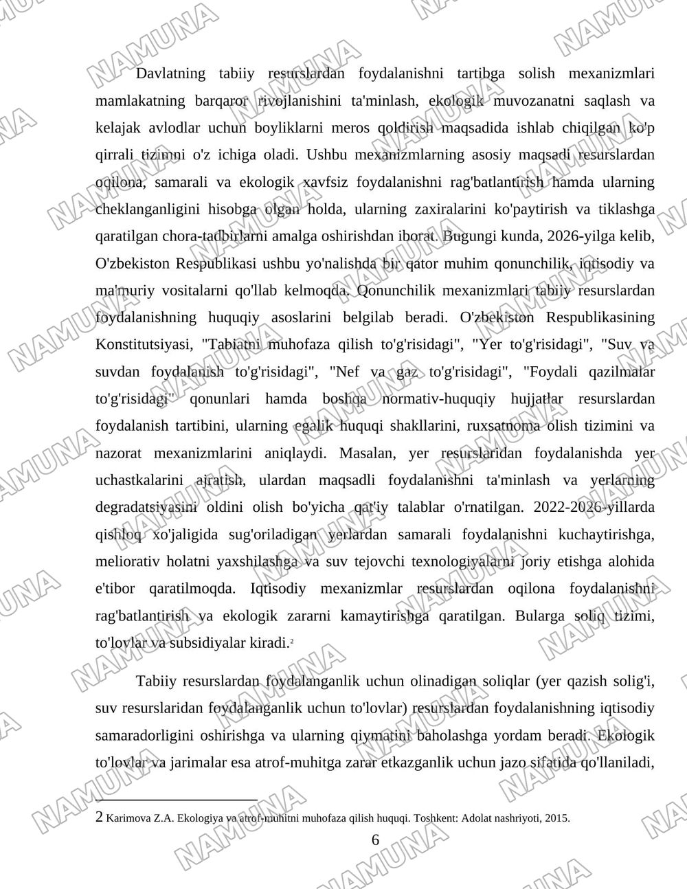 Davlatning tabiiy resurslardan foydalanish jarayonlarini tartibga solishi va ekologiya sohasidagi siyosati. — 6-varaq