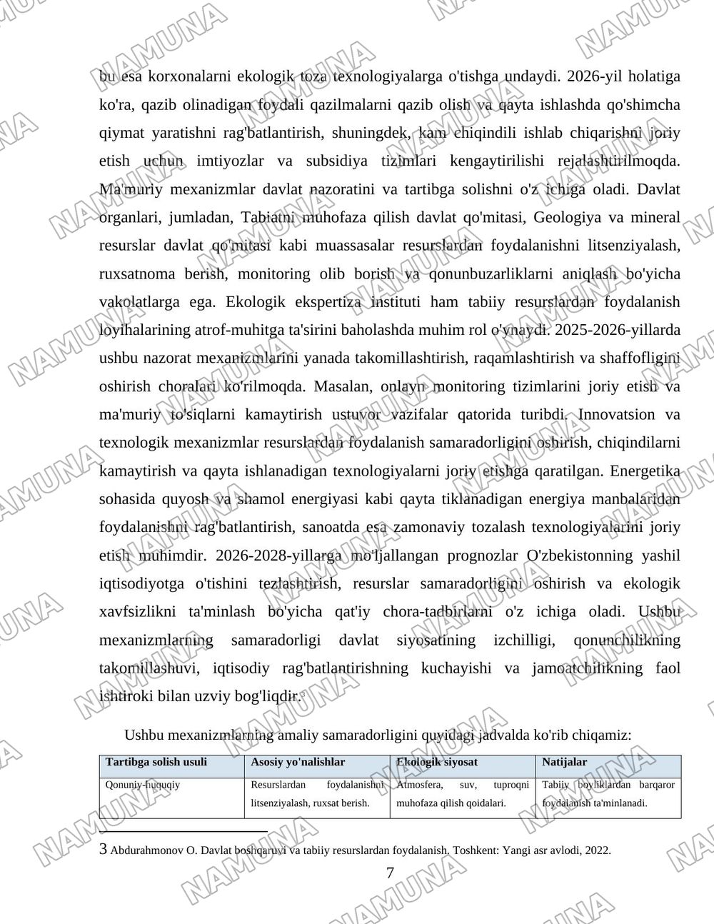 Davlatning tabiiy resurslardan foydalanish jarayonlarini tartibga solishi va ekologiya sohasidagi siyosati. — 7-varaq