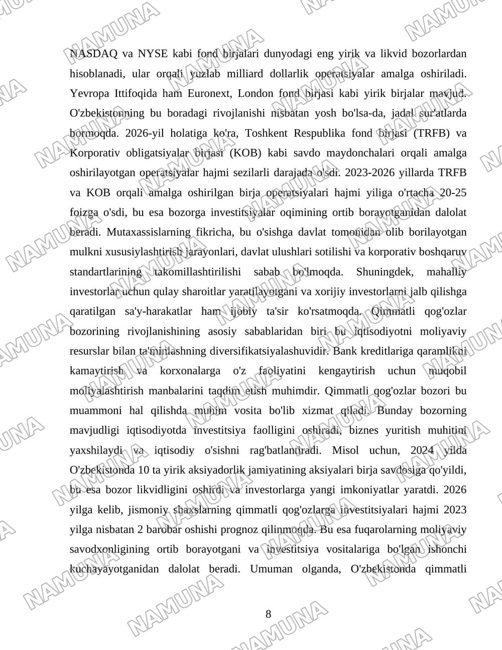 Õzbekistonda qimmatli qoğozlar bozori va uning shakilanishi — 8-varaq