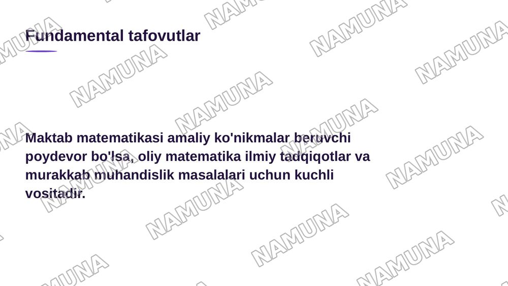 Oliy matematika va maktab darsliklari farqi va misollar — 3-slayd