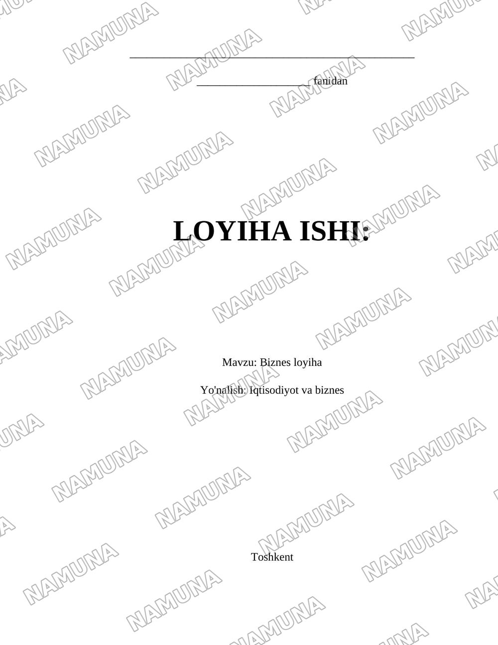 Biznes loyiha — 1-varaq
