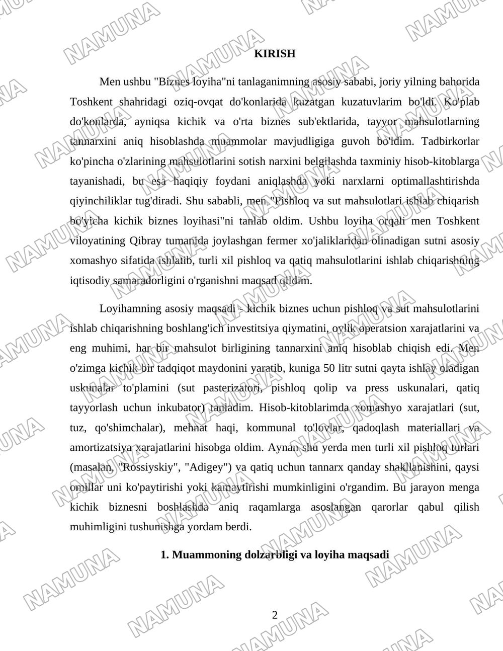 Biznes loyiha — 2-varaq