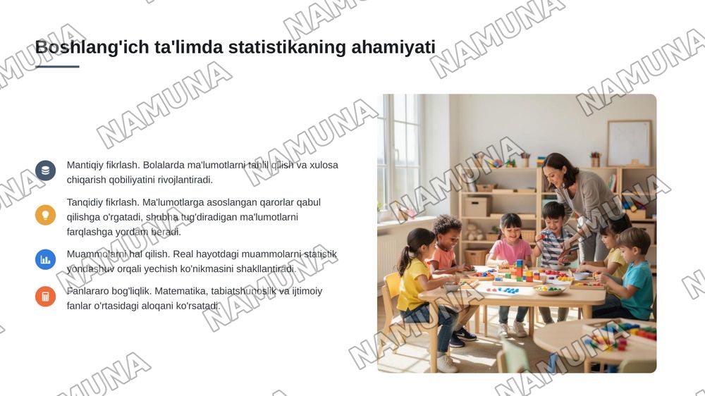 Matematik statistikaning asosiy tushunchalari. (Boshlangʻich taʼlimga tadbiq etib) — 4-slayd