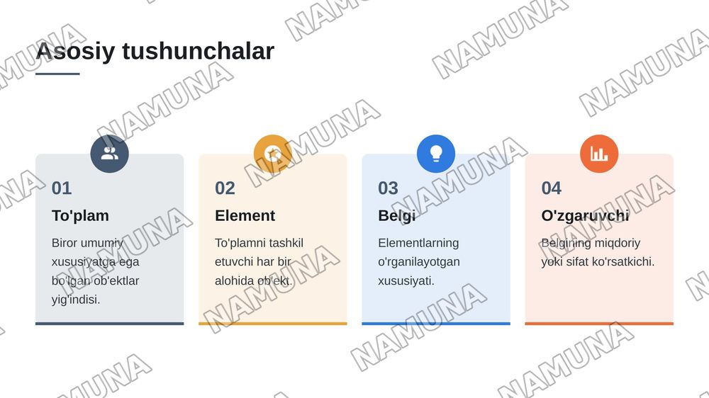 Matematik statistikaning asosiy tushunchalari. (Boshlangʻich taʼlimga tadbiq etib) — 5-slayd