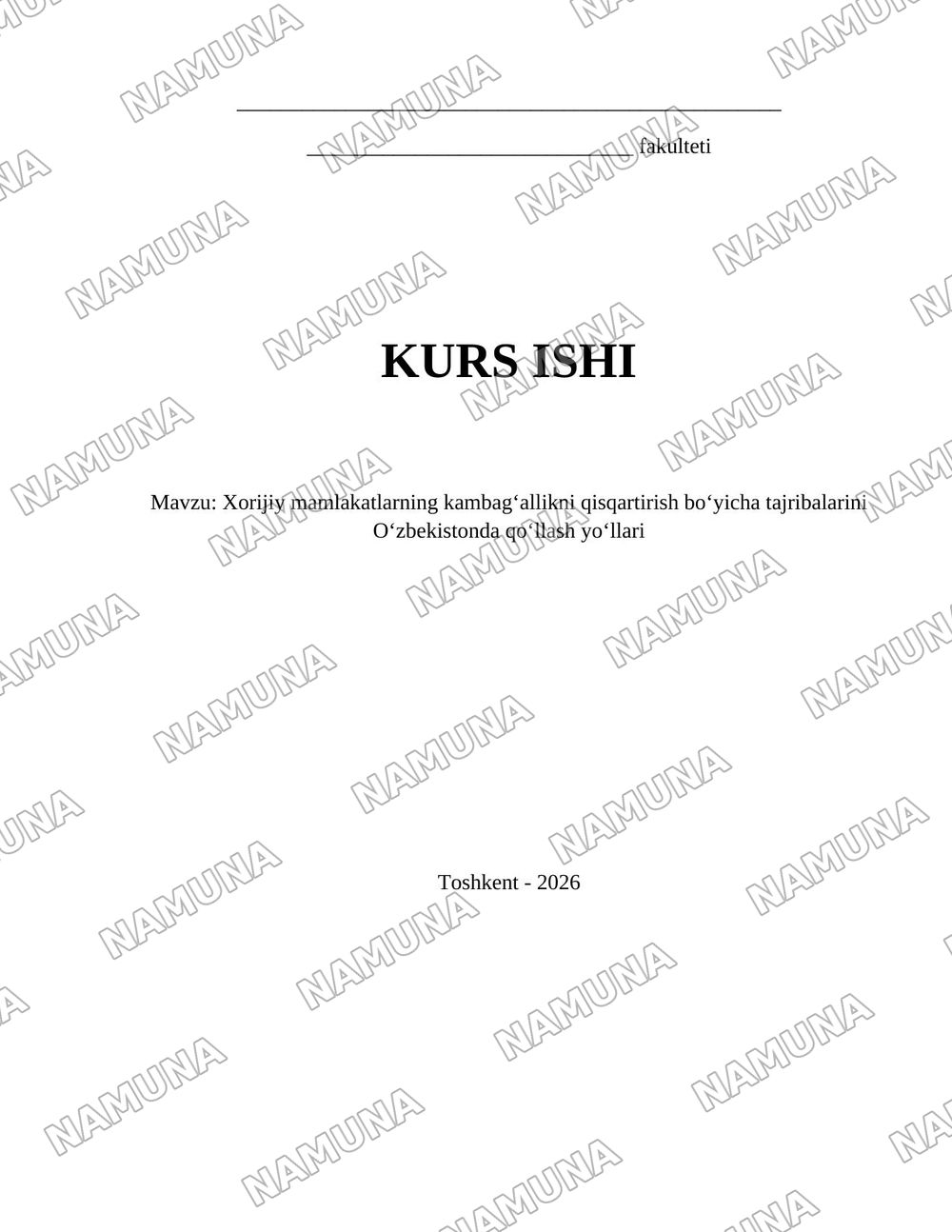 Xorijiy mamlakatlarning kambagʻallikni qisqartirish boʻyicha tajribalarini Oʻzbekistonda qoʻllash yoʻllari — 1-varaq