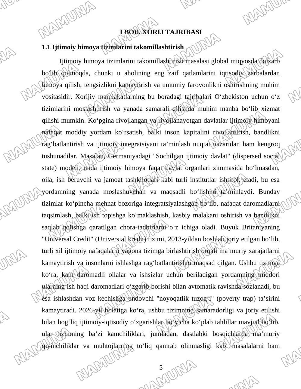 Xorijiy mamlakatlarning kambagʻallikni qisqartirish boʻyicha tajribalarini Oʻzbekistonda qoʻllash yoʻllari — 5-varaq