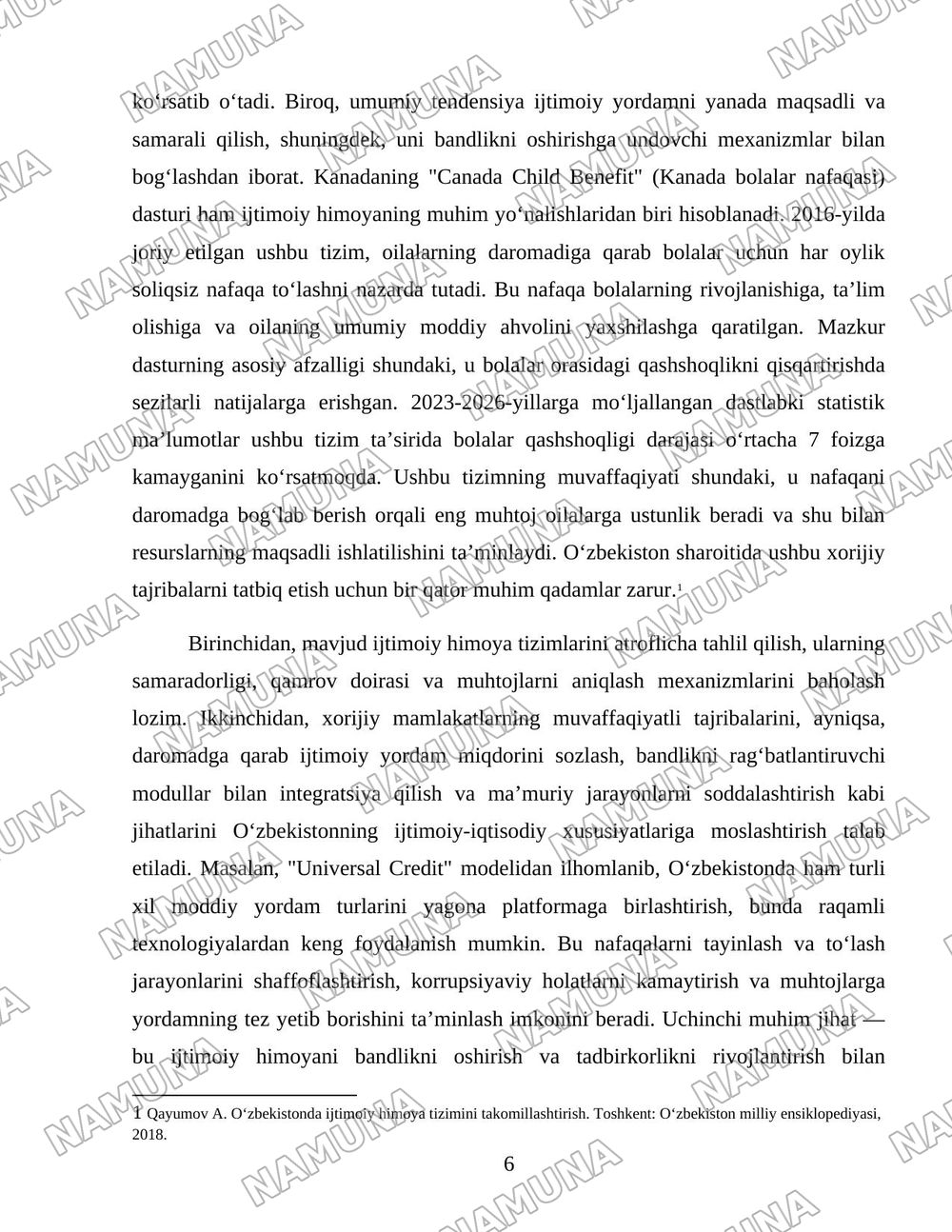 Xorijiy mamlakatlarning kambagʻallikni qisqartirish boʻyicha tajribalarini Oʻzbekistonda qoʻllash yoʻllari — 6-varaq