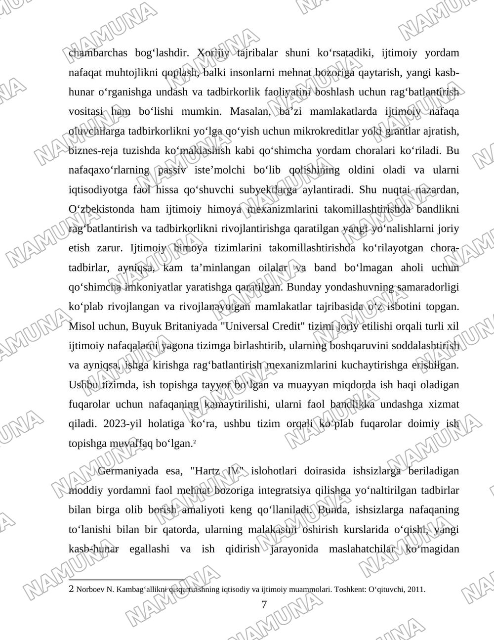 Xorijiy mamlakatlarning kambagʻallikni qisqartirish boʻyicha tajribalarini Oʻzbekistonda qoʻllash yoʻllari — 7-varaq