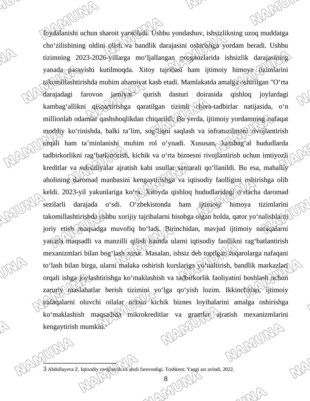Xorijiy mamlakatlarning kambagʻallikni qisqartirish boʻyicha tajribalarini Oʻzbekistonda qoʻllash yoʻllari — 8-varaq