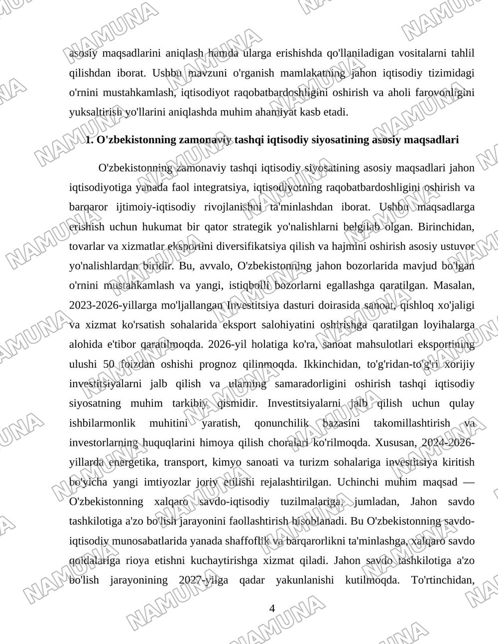 Ozbekistonda tashqi iqtisodiy siyosatning maqsadlari va amalga oshirish vositalari — 4-varaq