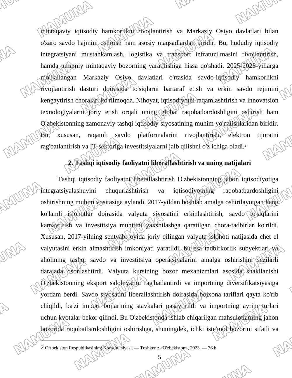 Ozbekistonda tashqi iqtisodiy siyosatning maqsadlari va amalga oshirish vositalari — 5-varaq
