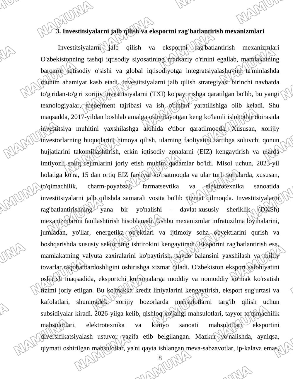 Ozbekistonda tashqi iqtisodiy siyosatning maqsadlari va amalga oshirish vositalari — 8-varaq