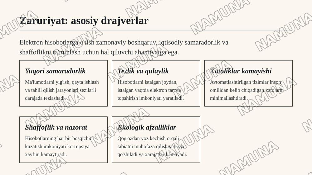 Hisobotlarni elektron korinishda topshirish zarurligi,joriy etilishi va meyoriy huquqlar asoslari — 4-slayd