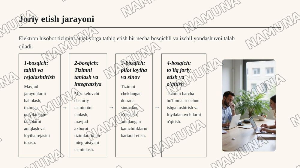 Hisobotlarni elektron korinishda topshirish zarurligi,joriy etilishi va meyoriy huquqlar asoslari — 8-slayd