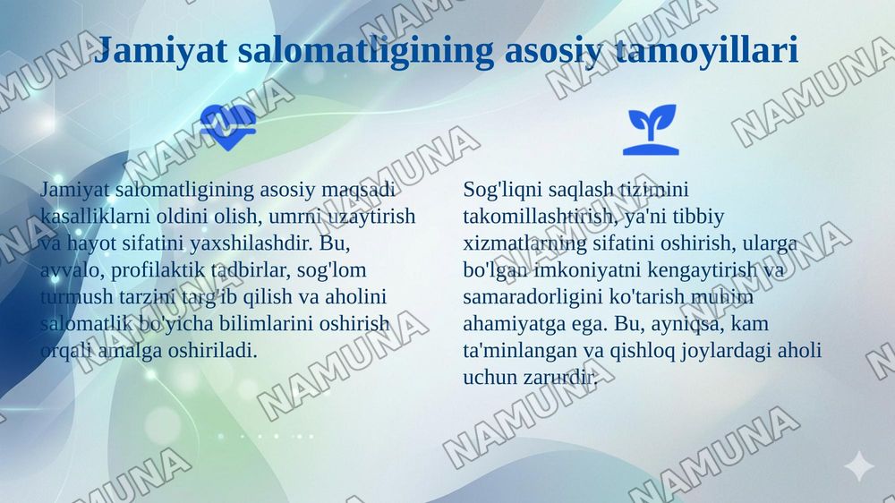 Jamiyat salomatligini saqlash va uni oʻrganish usullari — 4-slayd