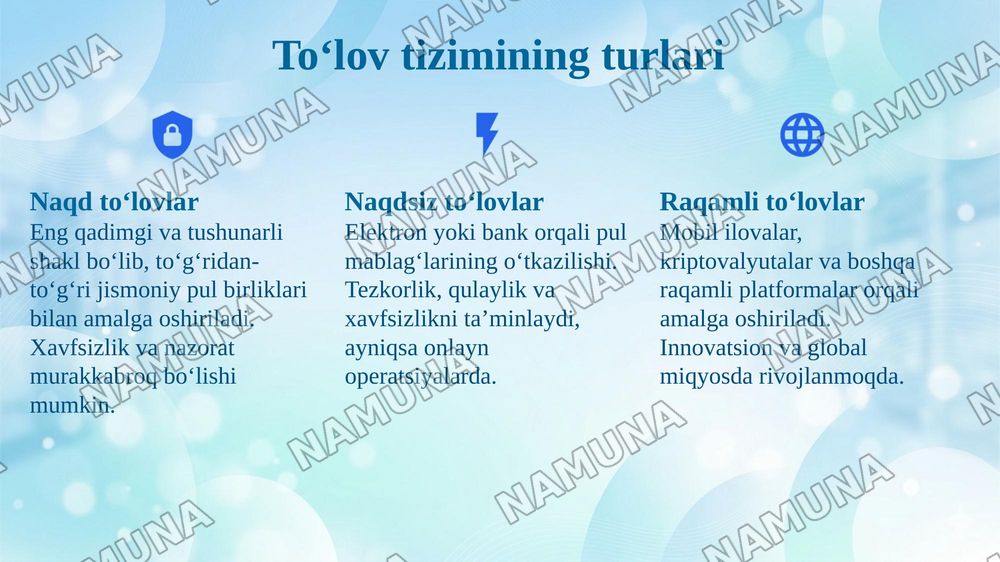 Toʻlov tizimi tushunchasi va uning turlari — 8-slayd