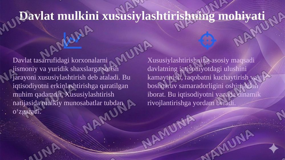 Oʻzbekistonda mulkni davlat tasarufidan chiqarish va xususiylashtirishning hozirgi zamondagi xususiyatlari asosiy shakillari va usullari. — 4-slayd